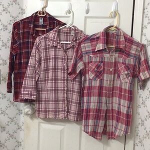 PLAID Lovers Mania 3 Shirt Great Variety Bundle Warm Colors & Light Weight.